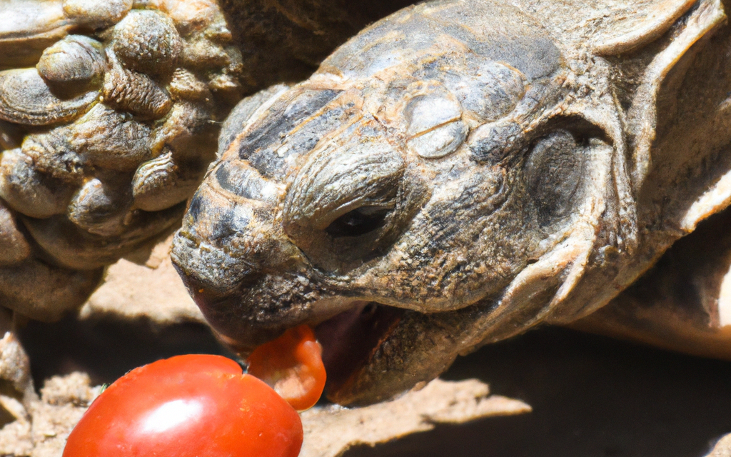 Desert Tortoise eating a tomato.