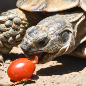Desert Tortoise eating a tomato.