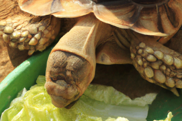 Sulcata tortoise eating cabbage